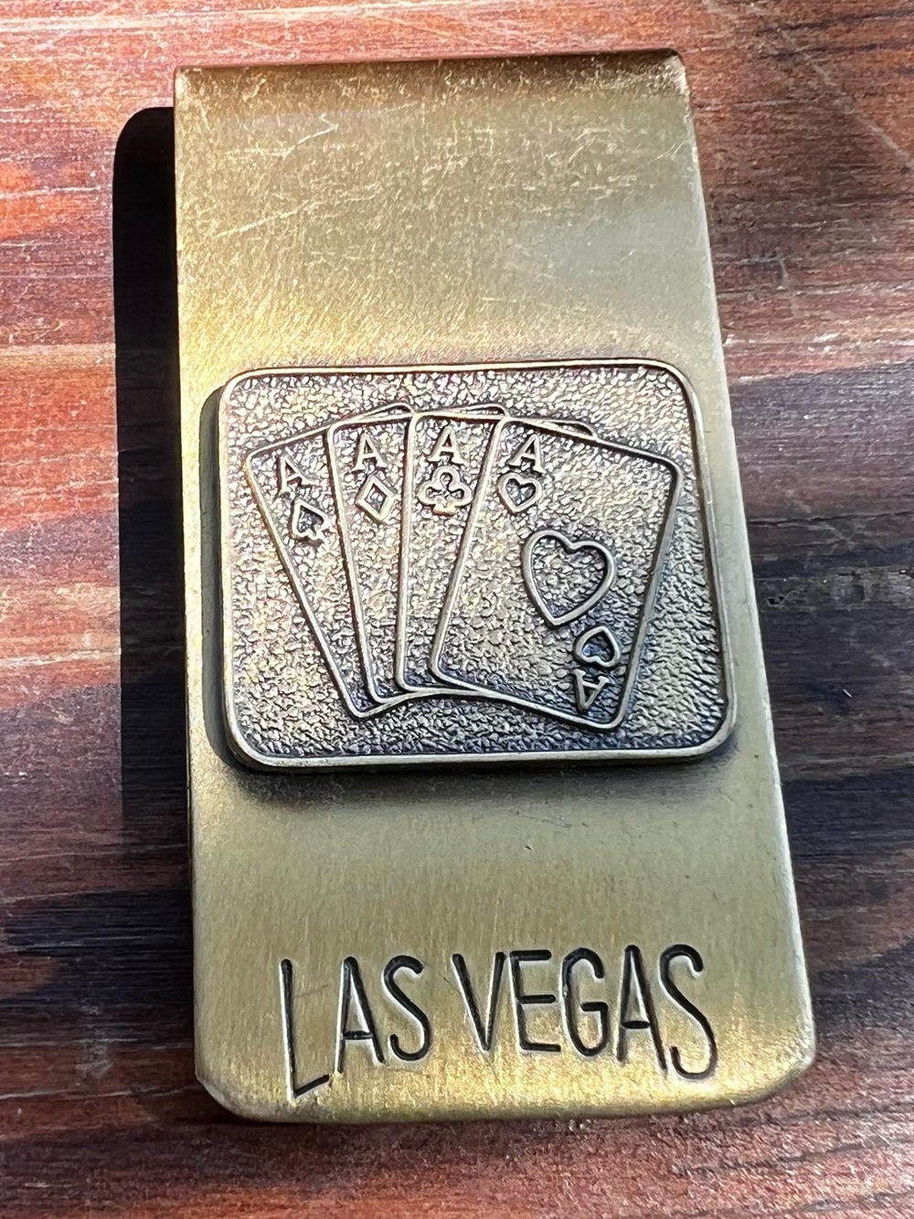 Vintage Aces Las Vegas Money Clip Brass  Souvenir Gambler Nevada Cards Poker